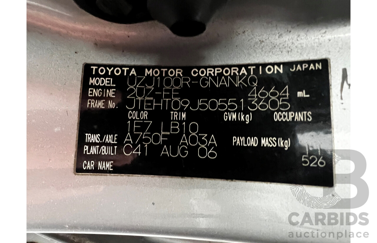 9/2006 Toyota Landcruiser VX (4x4) UZJ100R 4d Wagon Silver 4.7L