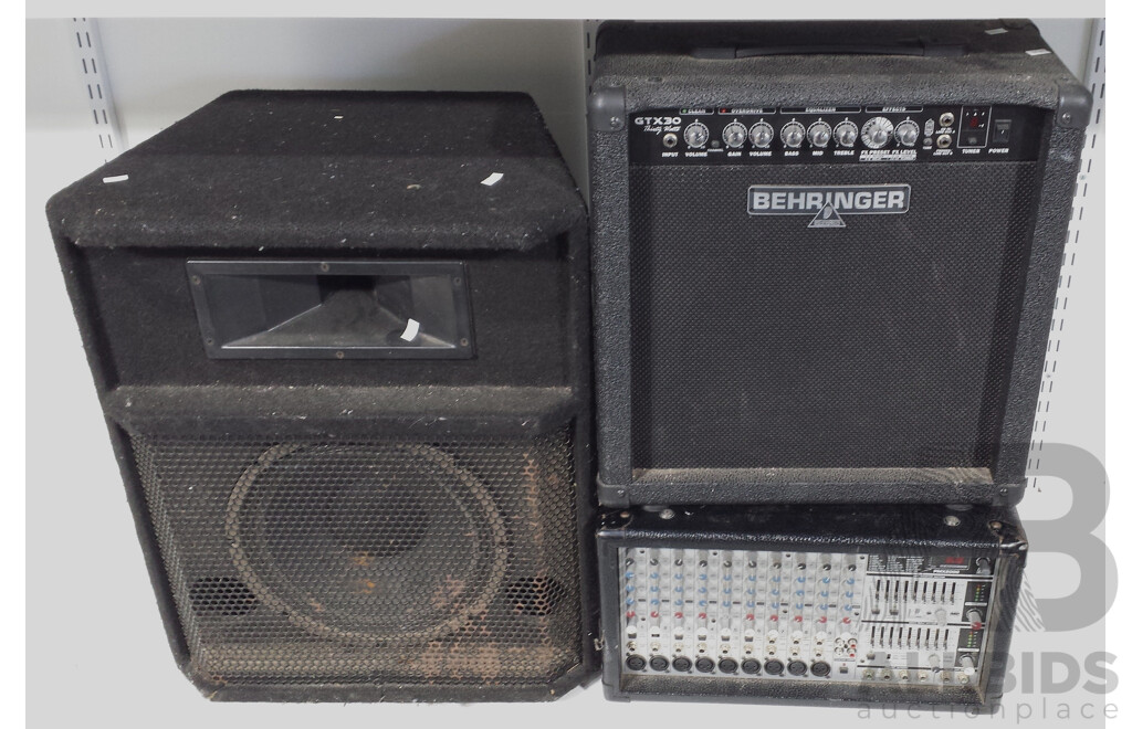 Behringer PMX2000 Mixer, GTX30 Amplifier and R122 Speaker