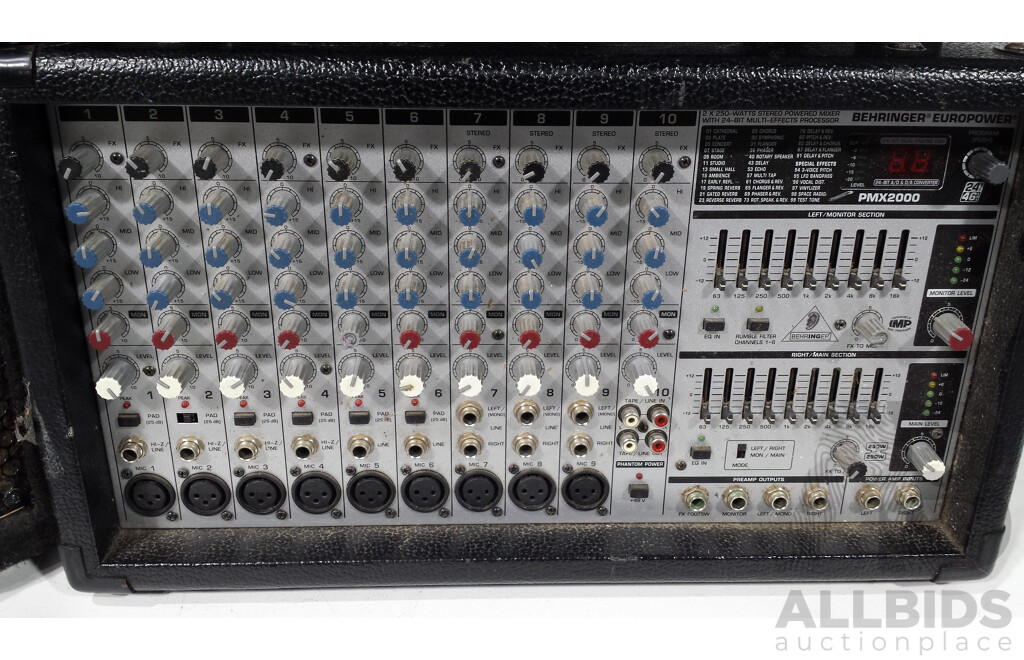 Behringer PMX2000 Mixer, GTX30 Amplifier and R122 Speaker