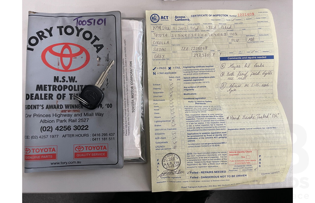 11/2002 Toyota Corolla Ascent SECA ZZE122R 5d Hatchback Grey 1.8L