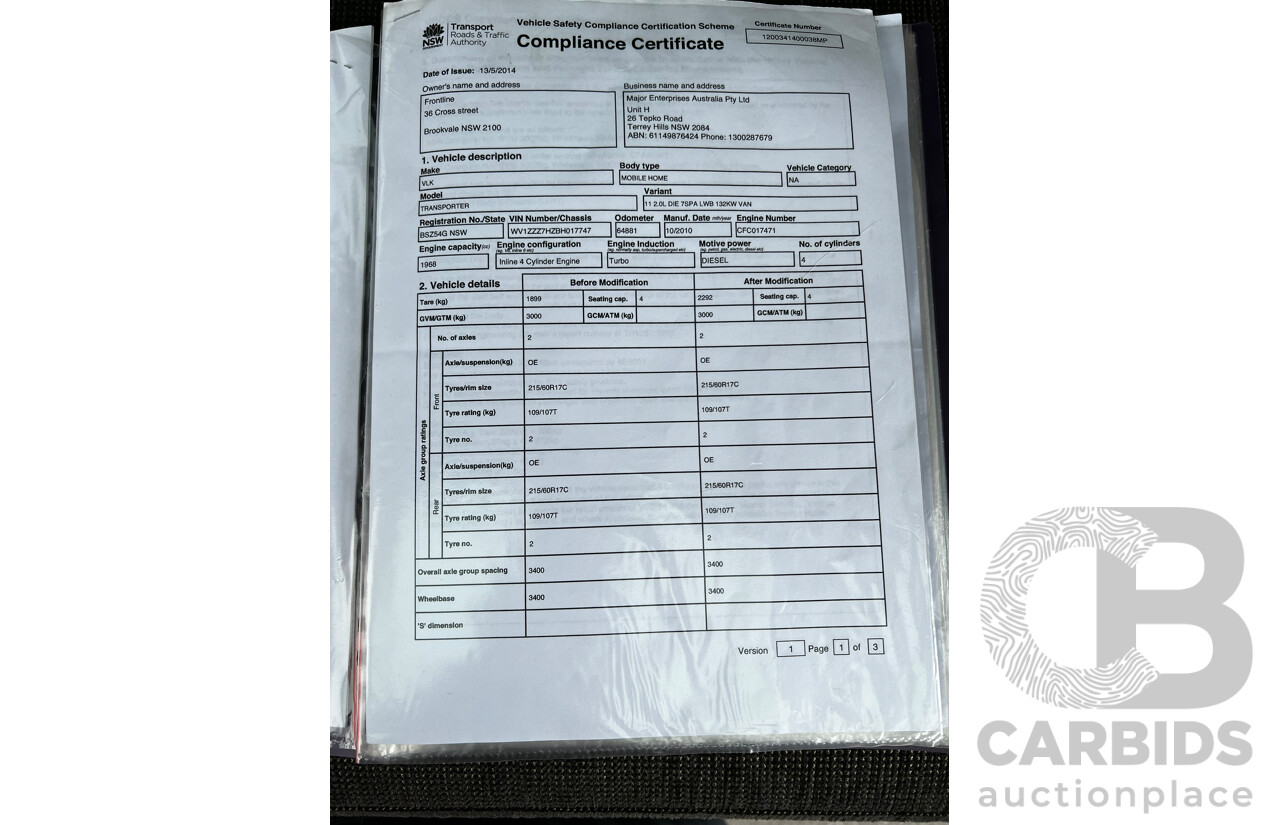 10/2010 Volkswagen Transporter 132 TDI LWB HIGH 4 MTN T5 MY10 Van White 2.0L