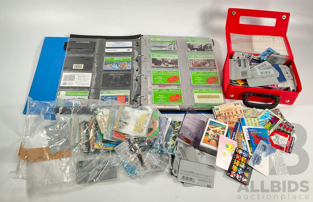 Collection of International Used Phone Cards Including Australia, China, Japan, Chile, United Kingdom, Germany, France