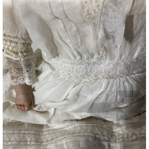 Vintage Ernst Heubach Doll Circa Early 1900s - With Horse Shoe Stamp to Back and Lace Dress and Bonnet