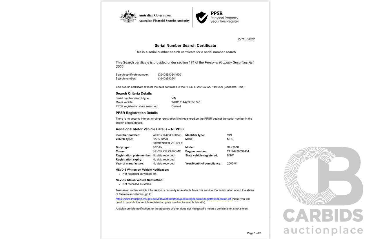 1/2005 Mercedes-Benz SLK 200 Kompressor R171 2d Convertible Blue 1.8L Supercharged