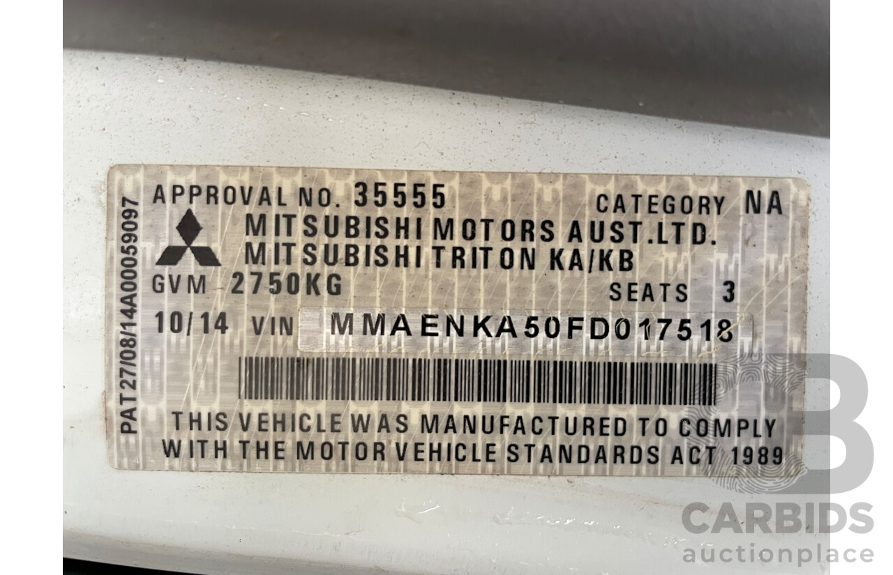 10/2014 Mitsubishi Triton GL MN MY14 UPDATE C/Chas White 2.4L