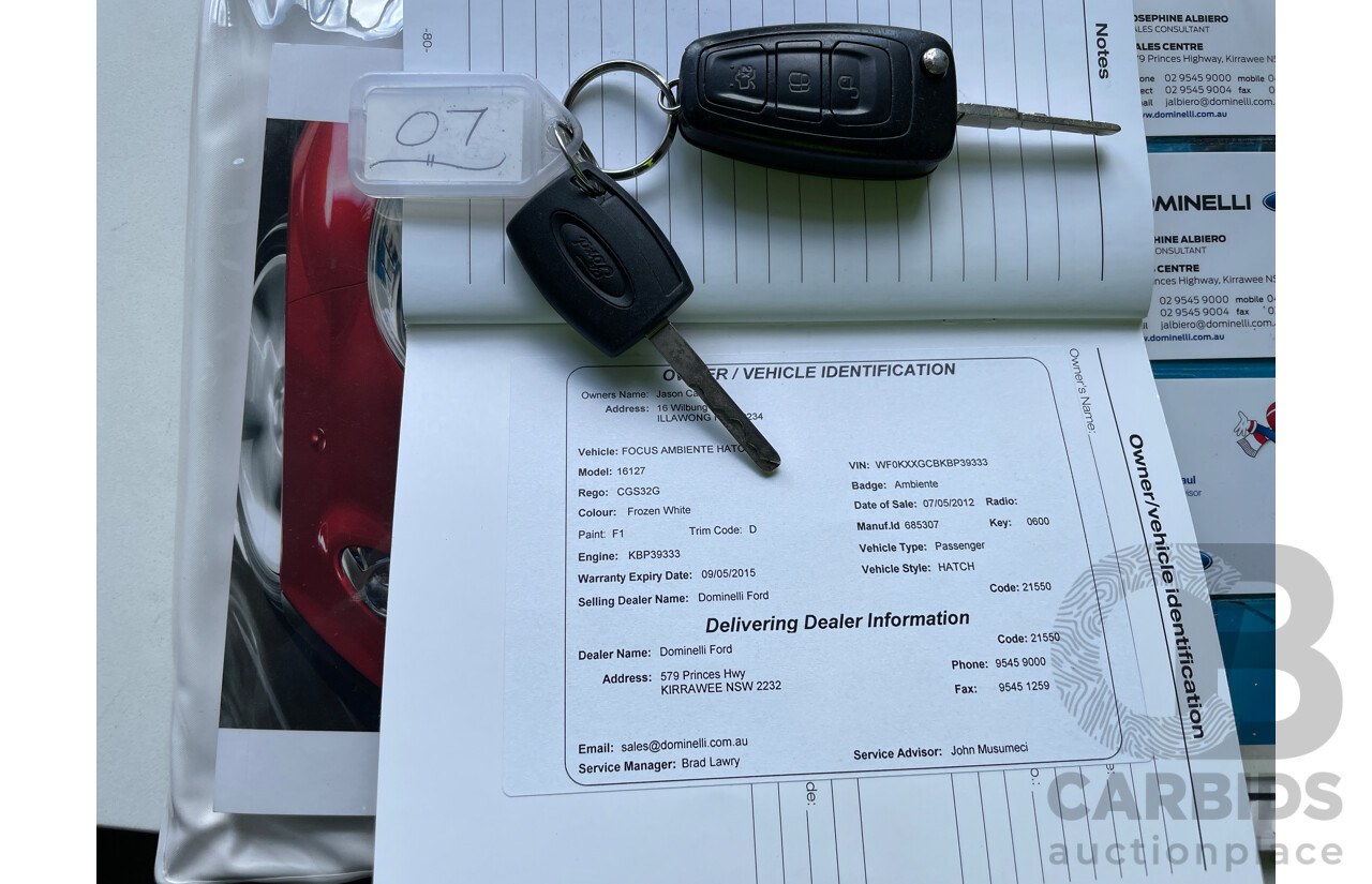 2/2012 Ford Focus Ambiente LW 5d Hatchback White 1.6L