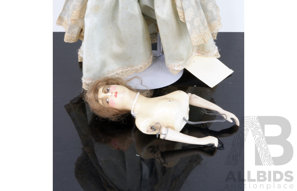 Two Antique Wax Over Composition Half Head Dolls