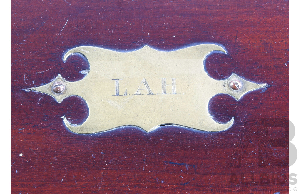 Antique Mahogany Writting Slope with Brass Fittings and Key, as Found