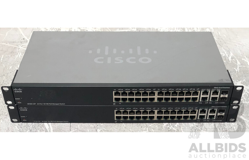 Cisco Small Business (SRW224G4P-K9) SF300-24P 24-Port 10/100 PoE Managed Switch - Lot of Two