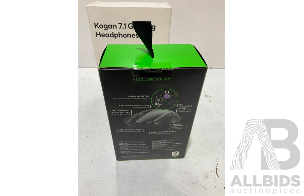 RAZOR VIPER AMBIDEXTROUS WIRED GAMING MOUSE RZ01 and KOGAN 7.1 Gaming Headphones - Lot of 2- Estimated ORP $149.99