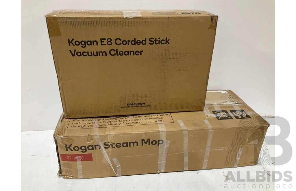 KOGAN Steam Mop and E8 Corded Stick Vacuum Cleaner - Lot of 2 - Estimated ORP $199.99