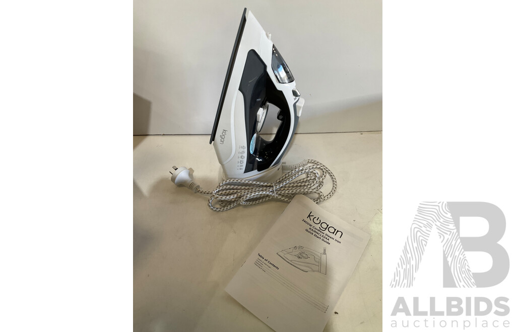KOGAN 2400W DuoGlide Cordless & Corded Steam Iron, KOGAN Window Vacuum Cleaner - Lot of 2 - Estimated ORP $139.99