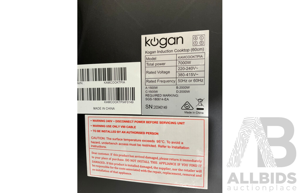 KOGAN Induction Cooktop 60cm (KAMCOOKTPIA) - USED - Estimated ORP $269.99