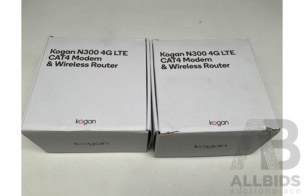 KOGAN N300 4G LTE CAT4 Modem & Wireless Router - LOT of 2 - ORP $179.98