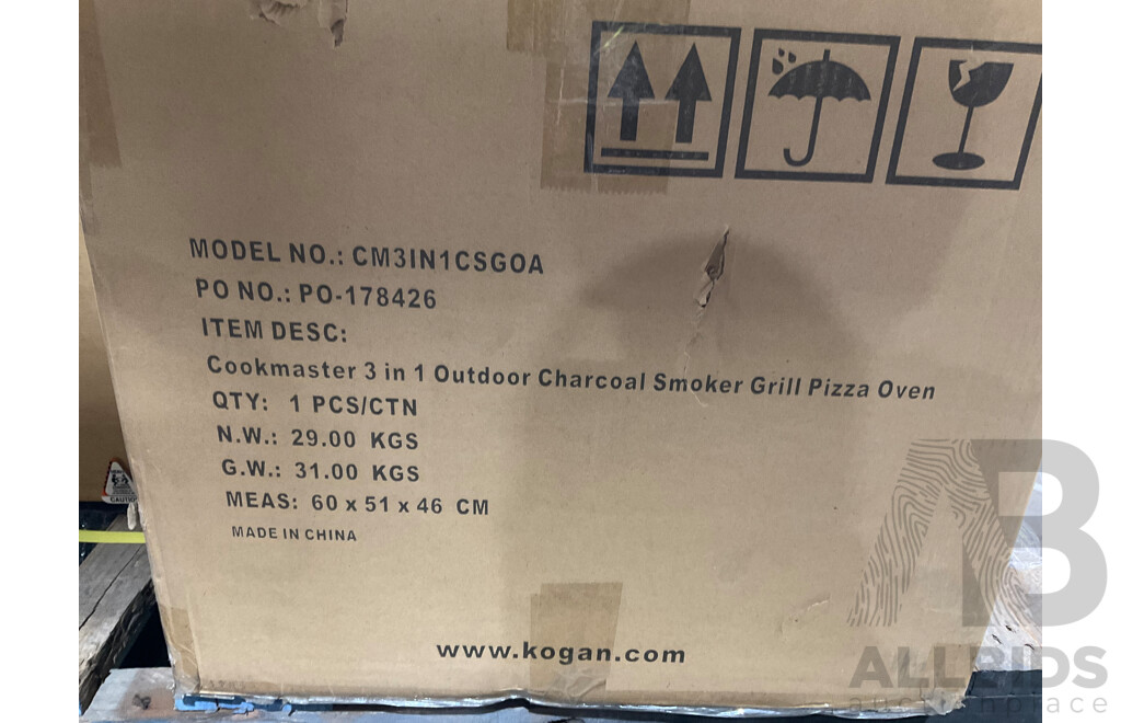 COOKMASTER 3 in 1 Outdoor Charcoal Smoker, Grill, Pizza Oven - Approximate ORP $150