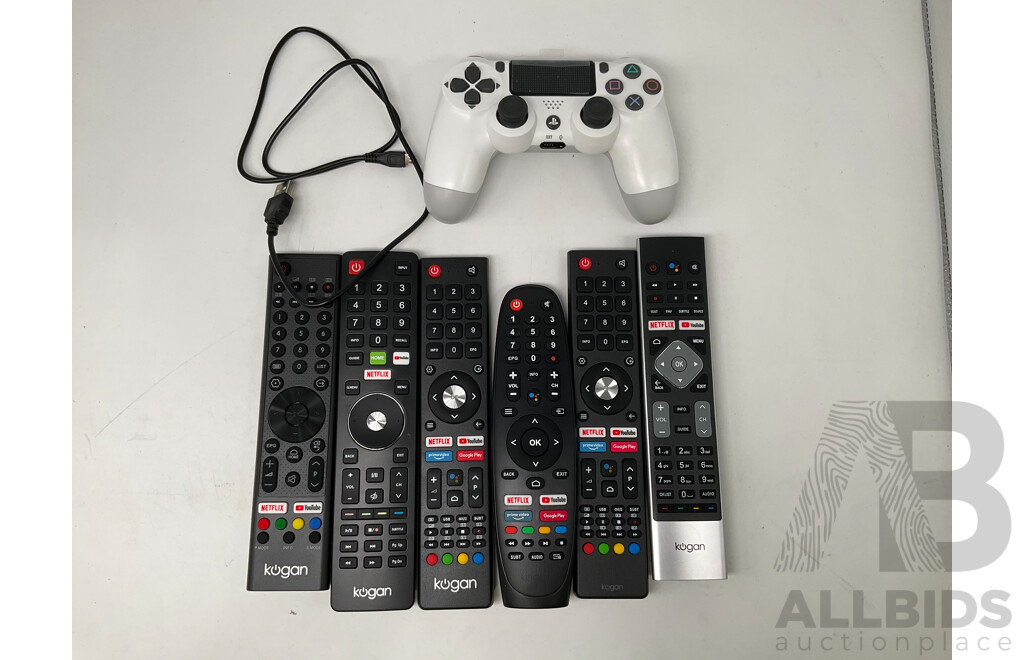 PS4 Wireless Game Handle, KOGAN TV Remote - LOT of 7 - Approximate ORP $149.99