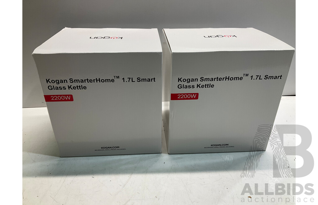 KOGAN SmarterHome 1.7L Smart Glass Kettle - Lot of 2 - Estimated ORP $119