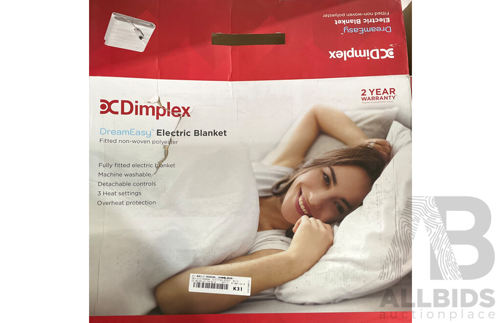 DIMPLEX Dreameasy Electric Blanket (Queen Size) & HELLER 40cm Deskfan - Lot of 2 - Estimated Total Total ORP $149.00
