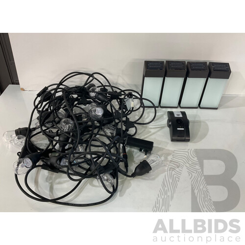 FEIT Electric (72030) Led String Lights 14.6m - NATURALLY SOLAR 4 Solar Post Accent Lights - PESTILL - Pest Repeller - Lot of 3 - Estimated Total ORP $179.99