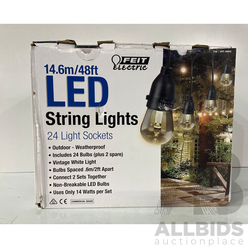 FEIT Electric (72030) Led String Lights 14.6m - NATURALLY SOLAR 4 Solar Post Accent Lights - PESTILL - Pest Repeller - Lot of 3 - Estimated Total ORP $179.99