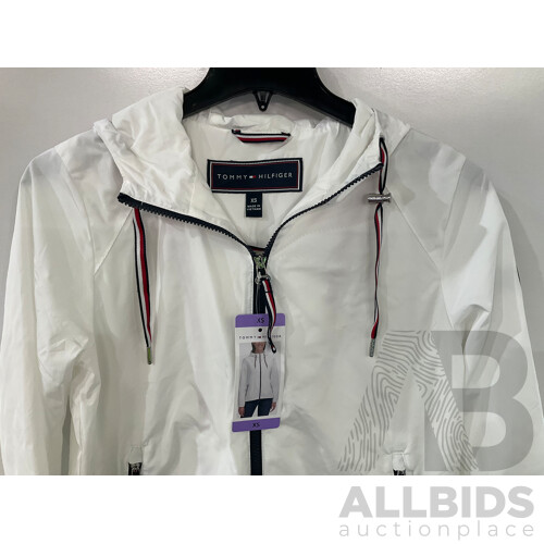 TOMMY HILFIGER Women's Spray Jacket (White - Size XS) - 90 DEGREE (AW70793) Women's Yoga Tights X 4 (Size XS)  & Assorted Women's Clothing - Lot of 8 -  Estimated Total ORP $550.00