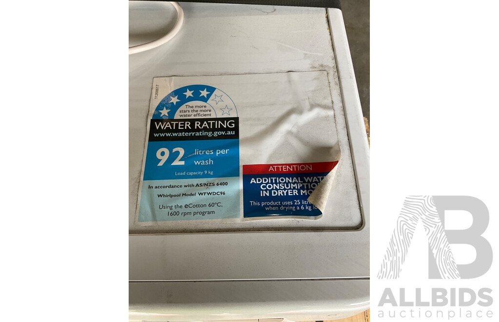 WHIRLPOOL (WFWDC96) 9KG WASHER & 6KG DRYER COMBO - Total ORP $1149.98