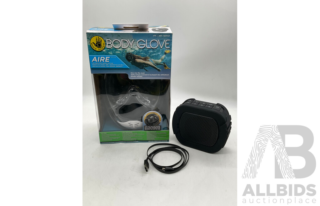 ECOXGEAR (GDI-EXRPL201) Portable Speaker Eco Roam 20+, BODYGLOVE Full Face Snorkel Mask - LOT of 2 - ESTIMATED ORP $170