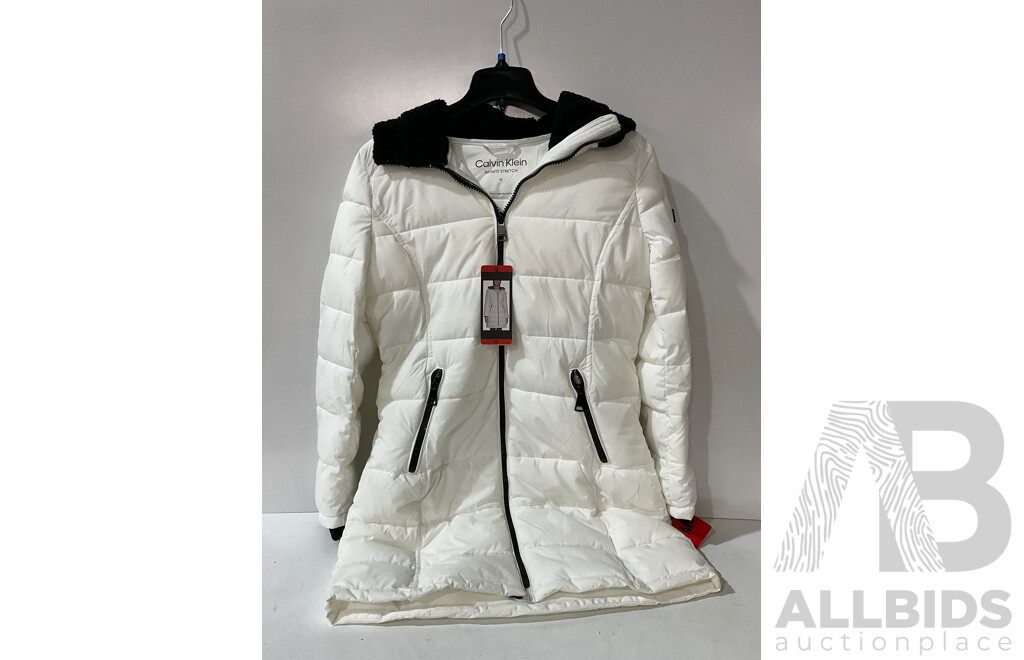 CALVIN KLEIN (107375) Sorona Aura White Women's Puffa Jacket (Size M) - 32 Degrees Heat Sweatshirt (Size L - Black) & Leggings - Lot of 3 - Estimated Total ORP $200.00