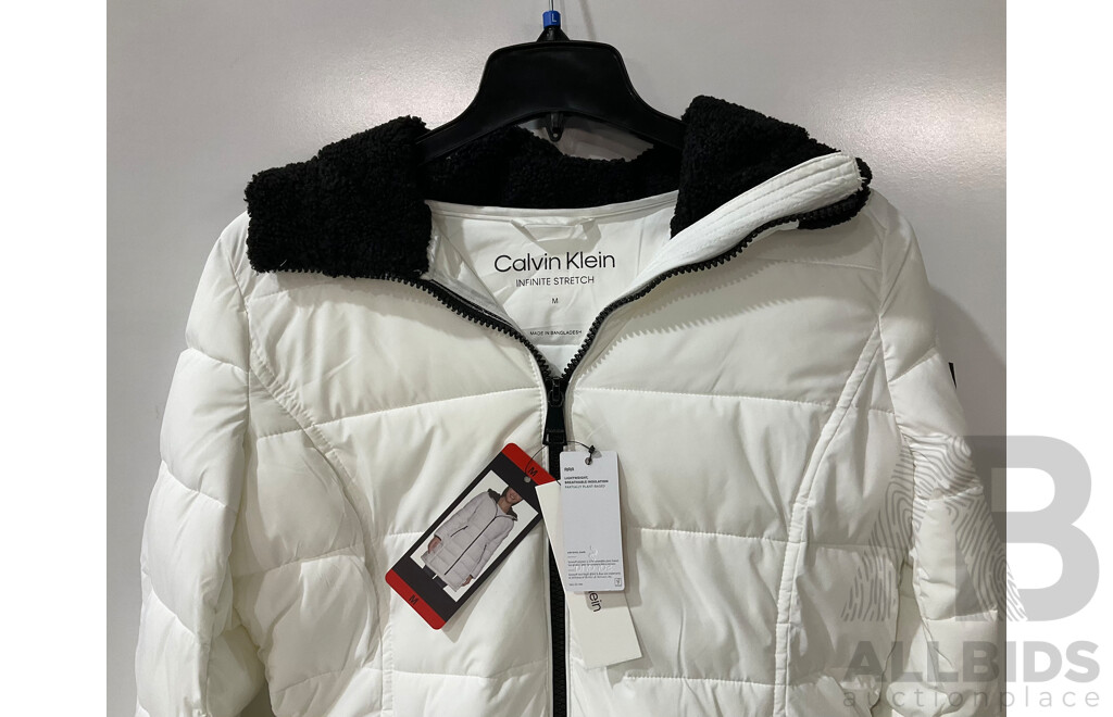 CALVIN KLEIN (107375) Sorona Aura White Women's Puffa Jacket (Size M) - 32 Degrees Heat Sweatshirt (Size L - Black) & Leggings - Lot of 3 - Estimated Total ORP $200.00