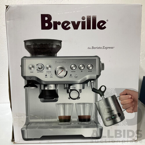 BREVILLE (BES875BSS) Express Coffee Machine, ROYAL DOULTON Pacific Mint Mugs - Lot of 2 - Total ORP $709.00  