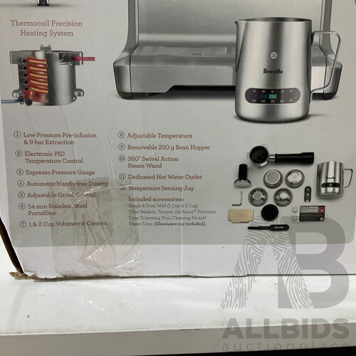 BREVILLE (BES875BSS) Express Coffee Machine, ROYAL DOULTON Pacific Mint Mugs - Lot of 2 - Total ORP $709.00  