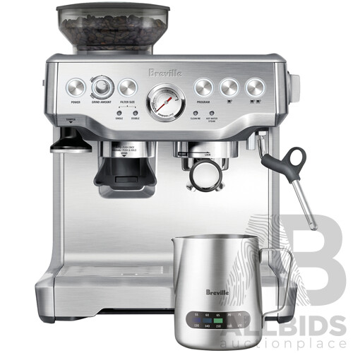 BREVILLE (BES875BSS) Express Coffee Machine, ROYAL DOULTON Pacific Mint Mugs - Lot of 2 - Total ORP $709.00  