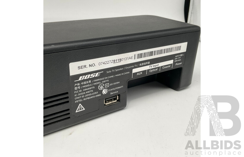 BOSE (418775) Solo TV Speaker Soundbar - Lot 1431419 | ALLBIDS
