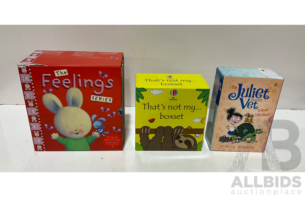 TRACEY MORONEY - the Feelings Series (10 Books), REBECCA JOHNSON - the Juliet Nearly a Vet (12 Books) & Assorted Children's Books & Clothes - Lot of 7 - Estimated Total ORP $199.99