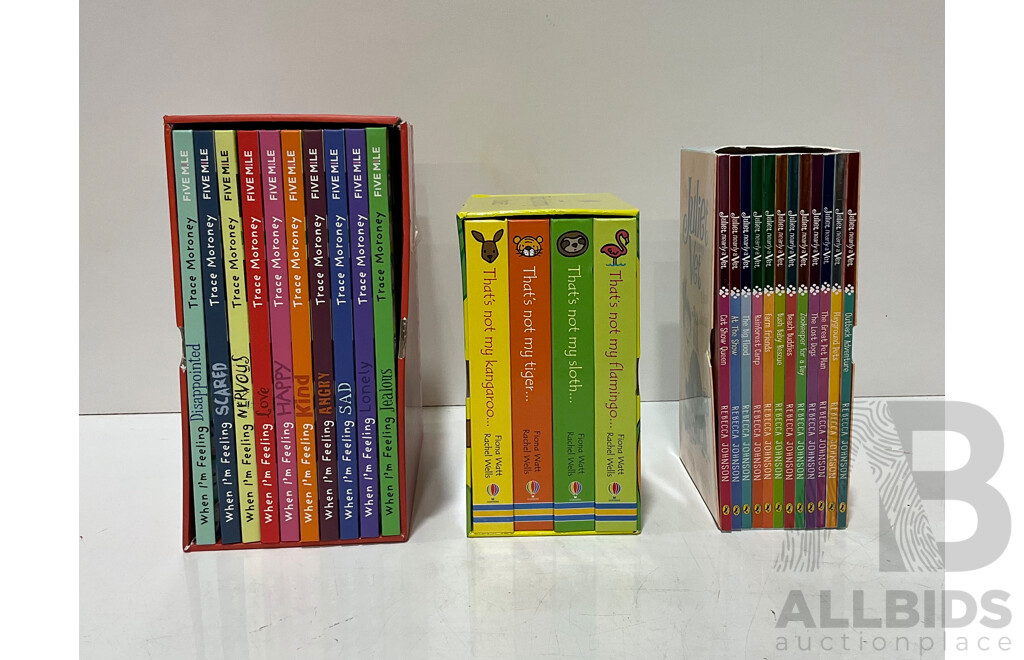 TRACEY MORONEY - the Feelings Series (10 Books), REBECCA JOHNSON - the Juliet Nearly a Vet (12 Books) & Assorted Children's Books & Clothes - Lot of 7 - Estimated Total ORP $199.99