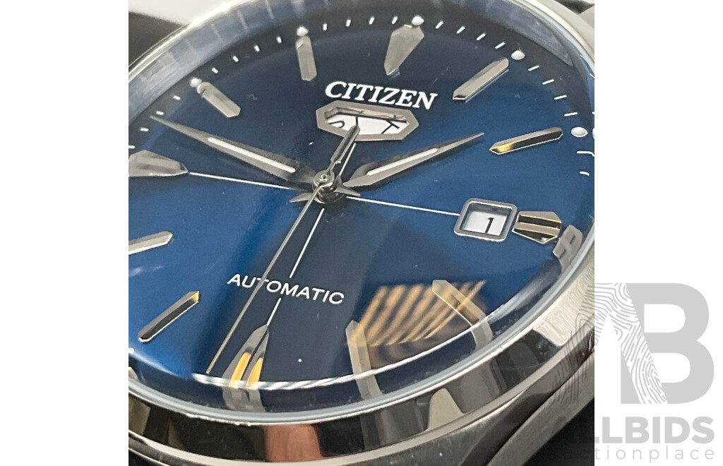 CITIZEN (NH8390-20L) C7 Series 40MM Hardened Mineral Glass Automatic Blue Faced Watch With Black Leather Strap ORP $475.00