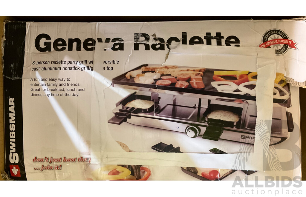 SWISSMAR Raclette Party Grill & OTTLITE Executive LED Sanitizing Lamp (Black) & GRINDERS Milk Frother & Morphy Richards  Portable Garment Steamer - Lot of 4 - Estimated Total ORP $329.99