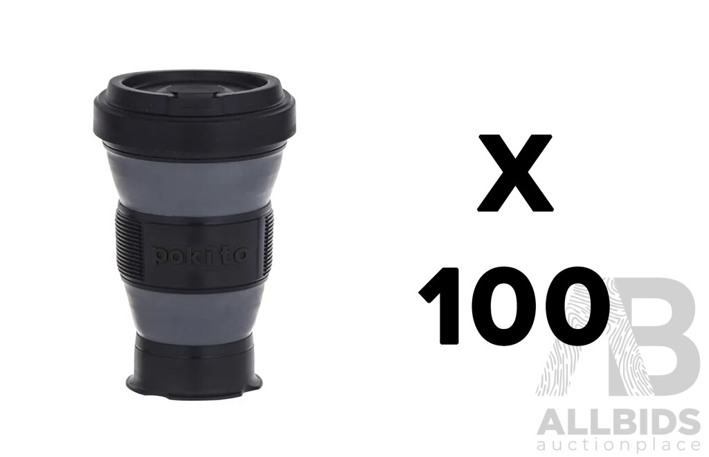 POKITO (DLE0056BK) Pop Up Cup 475ml Pocket-Sized Reusable Travel Mug - One Mug Pops to Three Sizes - 100 Cups per Box - Total ORP $1695.00