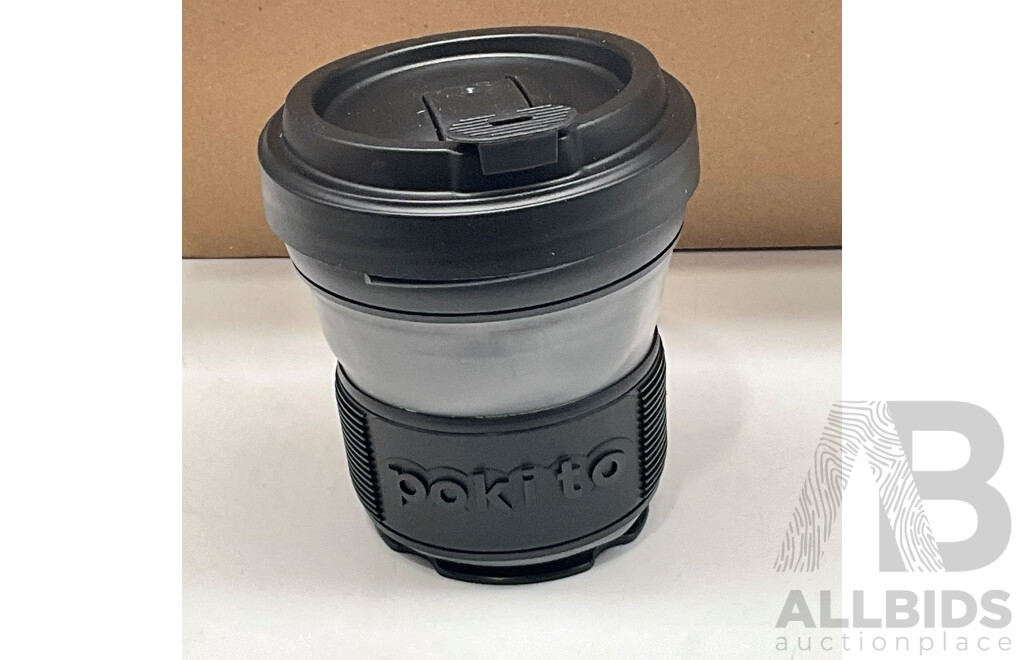 POKITO (DLE0056BK) Pop Up Cup 475ml Pocket-Sized Reusable Travel Mug - One Mug Pops to Three Sizes - 100 Cups per Box - Total ORP $1695.00