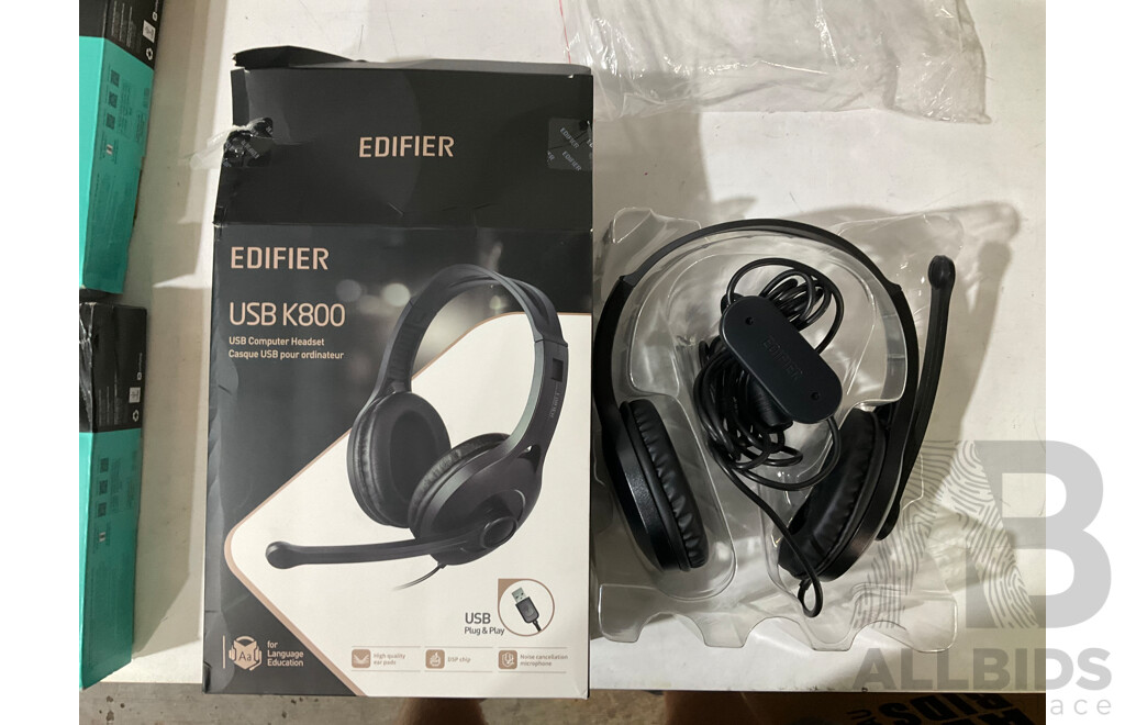 LOGITECH MK545 Advanced Wireless Keyboard & Mouse Combo (X2), EDIFIER USB K800 Headphones, LENOXX Super Radio & Assorted Items - Lot of 10 - Estimated Total ORP $500.00