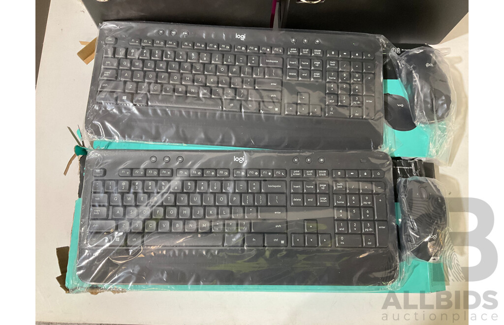 LOGITECH MK545 Advanced Wireless Keyboard & Mouse Combo (X2), EDIFIER USB K800 Headphones, LENOXX Super Radio & Assorted Items - Lot of 10 - Estimated Total ORP $500.00