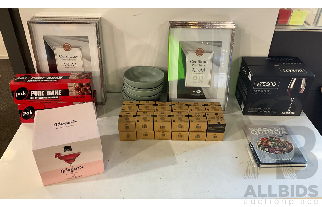CERTIFICATE Photo Frame (X6), KROSNO Harmony Collection Red Winer Glass (X5), MARGARITA Cocktail Glasses (X2) & Assorted Items