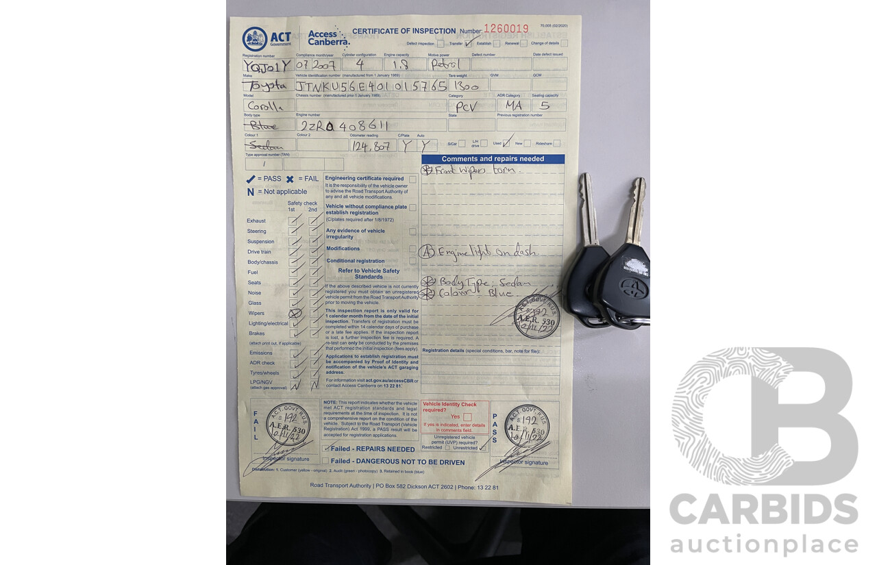 7/2007 Toyota Corolla Conquest ZRE152R 5d Hatchback Silver 1.8L