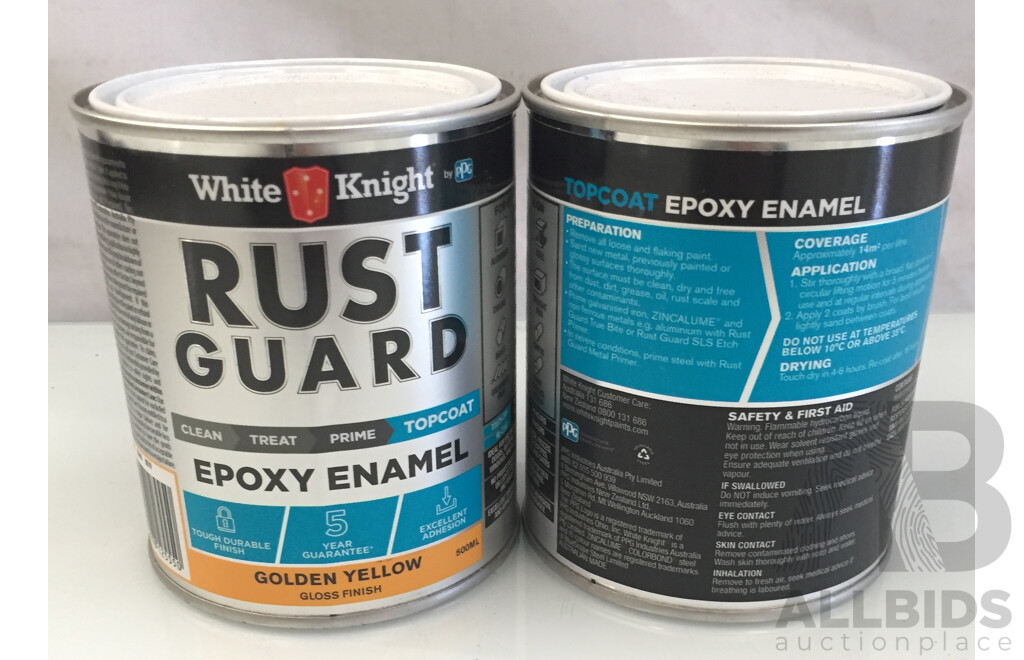 White Knight Rust Guard Epoxy Enamel Topcoat 500mL (Golden Yellow) - Lot of 18 - Total ORP $448.20