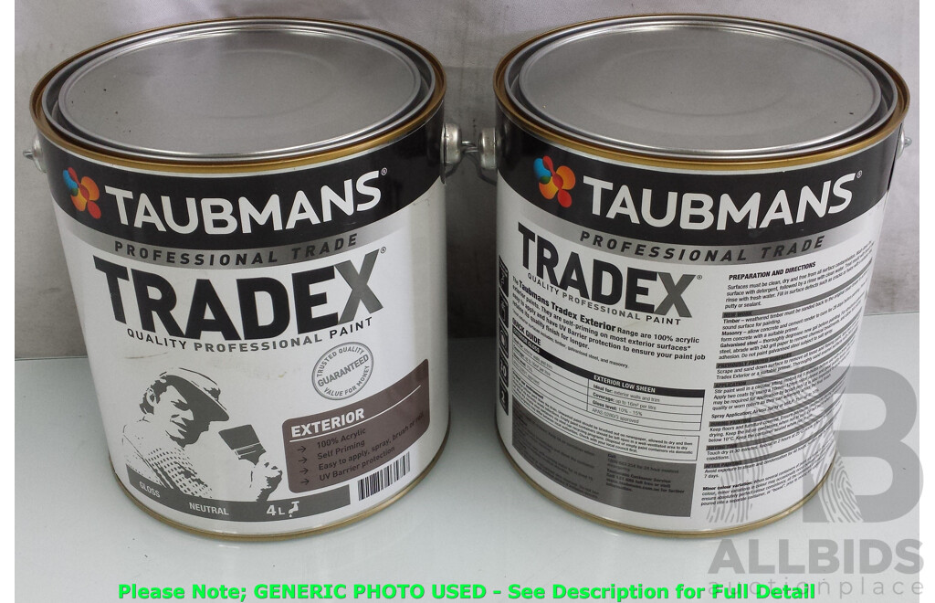 Taubmans TradeX 4L Exterior Paint Gloss (Neutral) - Lot of 6 - ORP $480.00