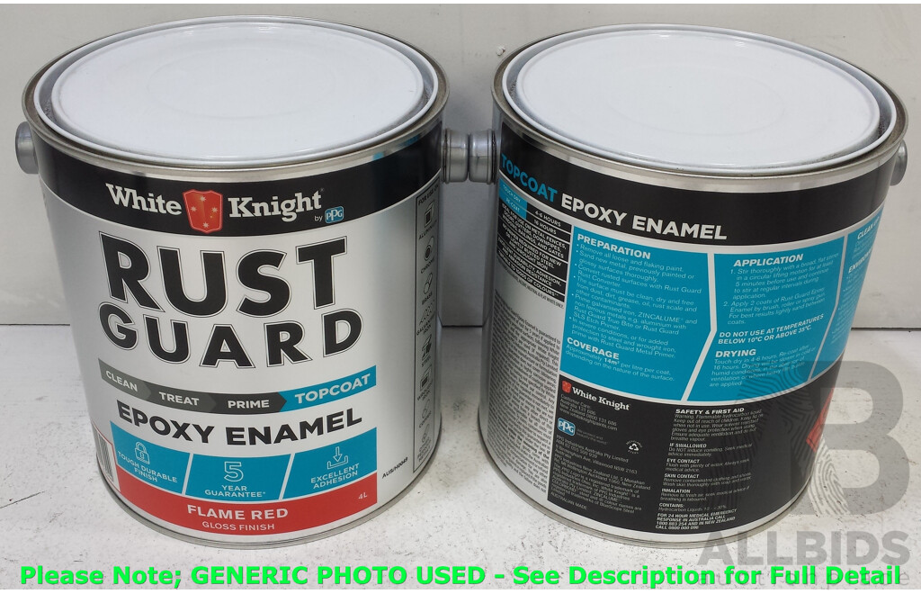 White Knight Rust Guard Epoxy Enamel Topcoat 4L (Flame Red) - Lot of 4 - Total ORP $504.00