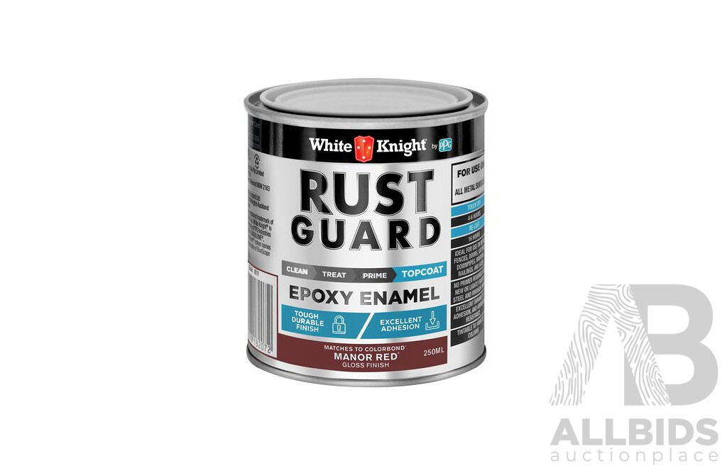 White Knight Rust Guard Epoxy Enamel Topcoat 250mL (Manor Red) - Lot of 25 - Total ORP $887.50