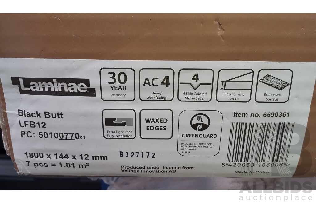 Laminae 12mm Laminate Flooring - Black Butt Finish - 1.81 Square Meters and 1 X Roll of Grip Mat All Purpose Non Slip Liner - New
