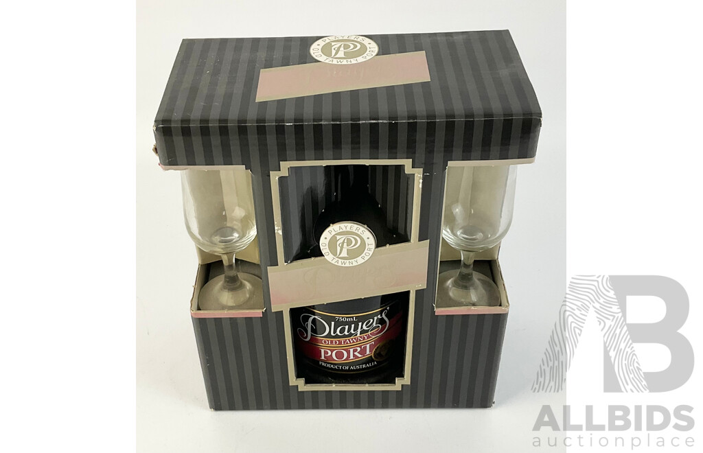 Players Old Tawny Port 750ml Bottle with Pair Copita Glasses in Presentation Packaging