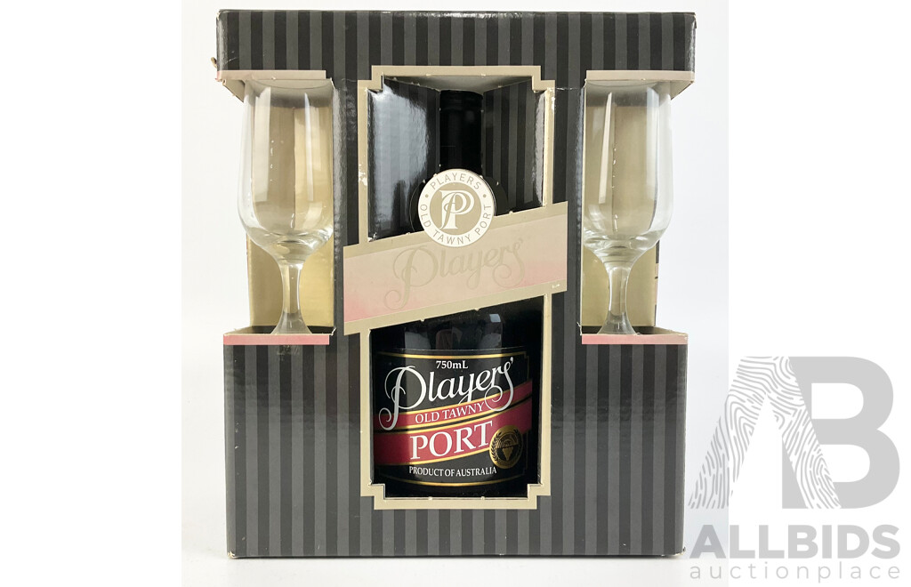 Players Old Tawny Port 750ml Bottle with Pair Copita Glasses in Presentation Packaging